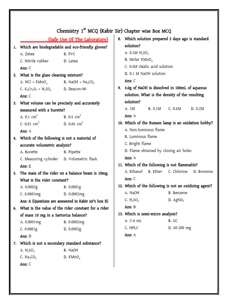 Chemistry MCQs by Kabir Sir: Chapter-wise | PDF | Ph | Buffer Solution