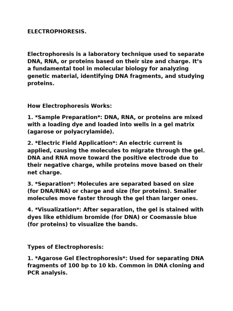 Electrophoresis: DNA Separation Guide | PDF | Gel Electrophoresis ...