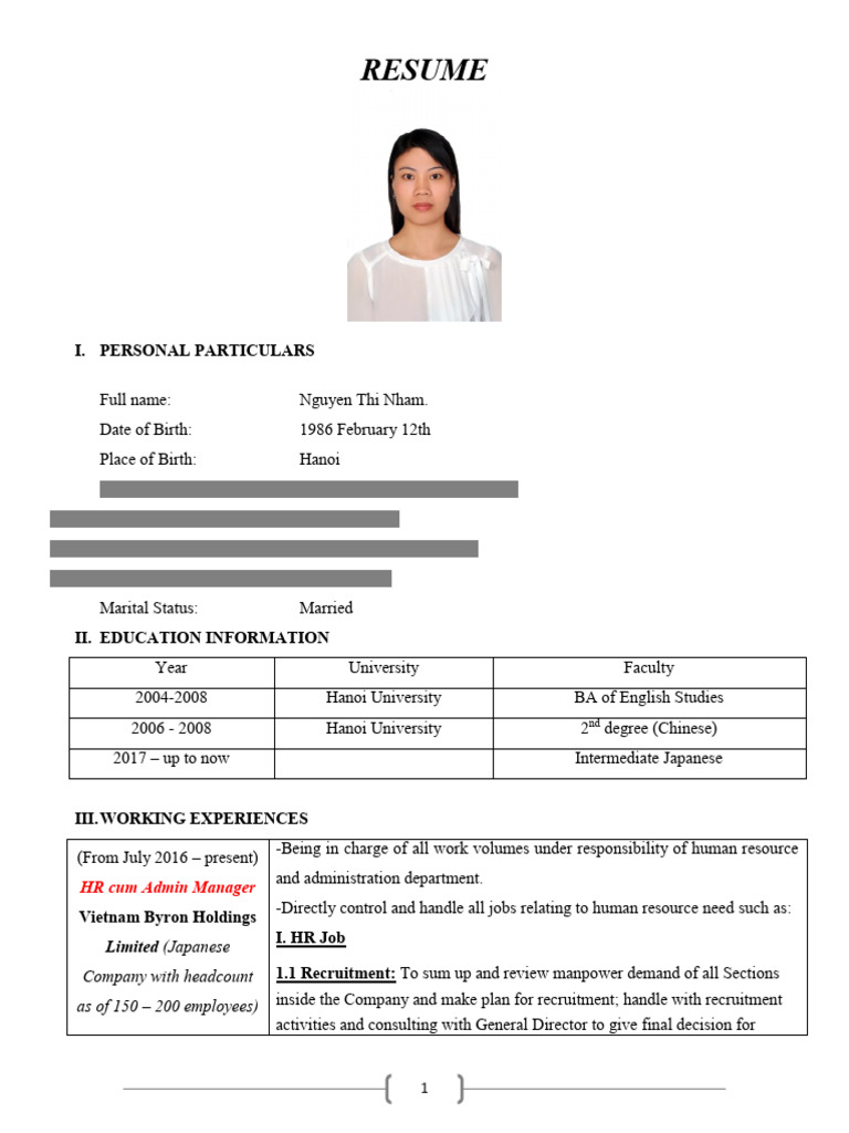 Resume: I. Personal Particulars | PDF | Human Resources | Salary