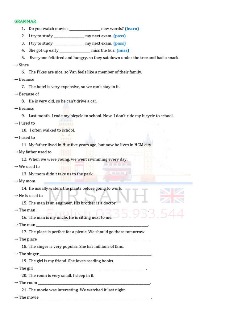 Grammar Exercises for Sentence Transformation | PDF | Chess Theory | Chess
