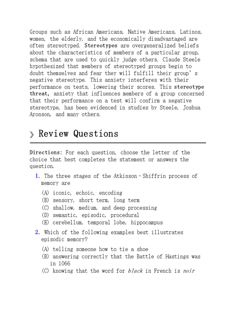 Image showcasing Chapter 2 - Memory - MCQ | PDF | Intelligence Quotient | Memory