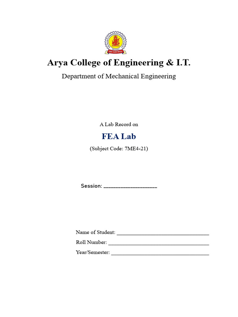 FEA Lab Record for Mechanical Engineering | PDF | Finite Element Method ...