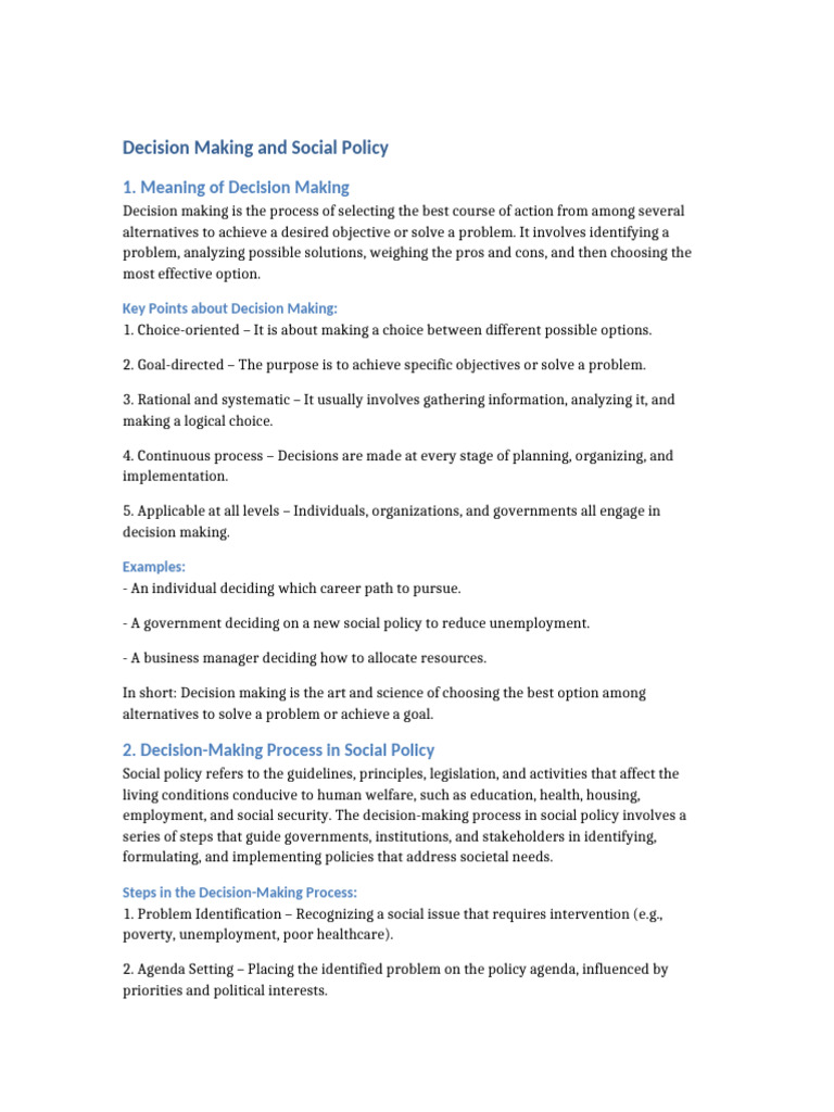 Decision Making in Social Policy Process | PDF | Policy | Decision Making