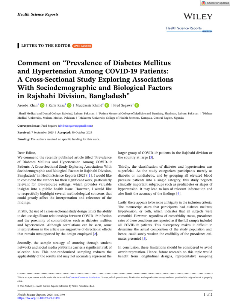 Health Science Reports - 2025 - Khan - Comment On Prevalence of ...