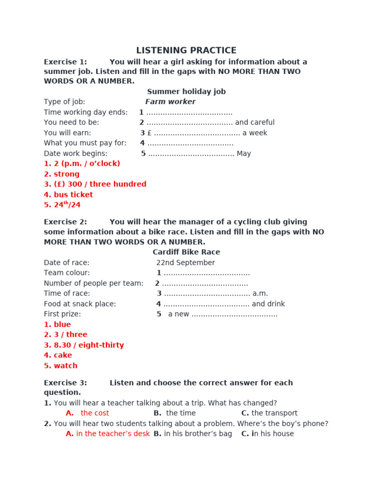 Listening Practice b1 w12 Key | PDF