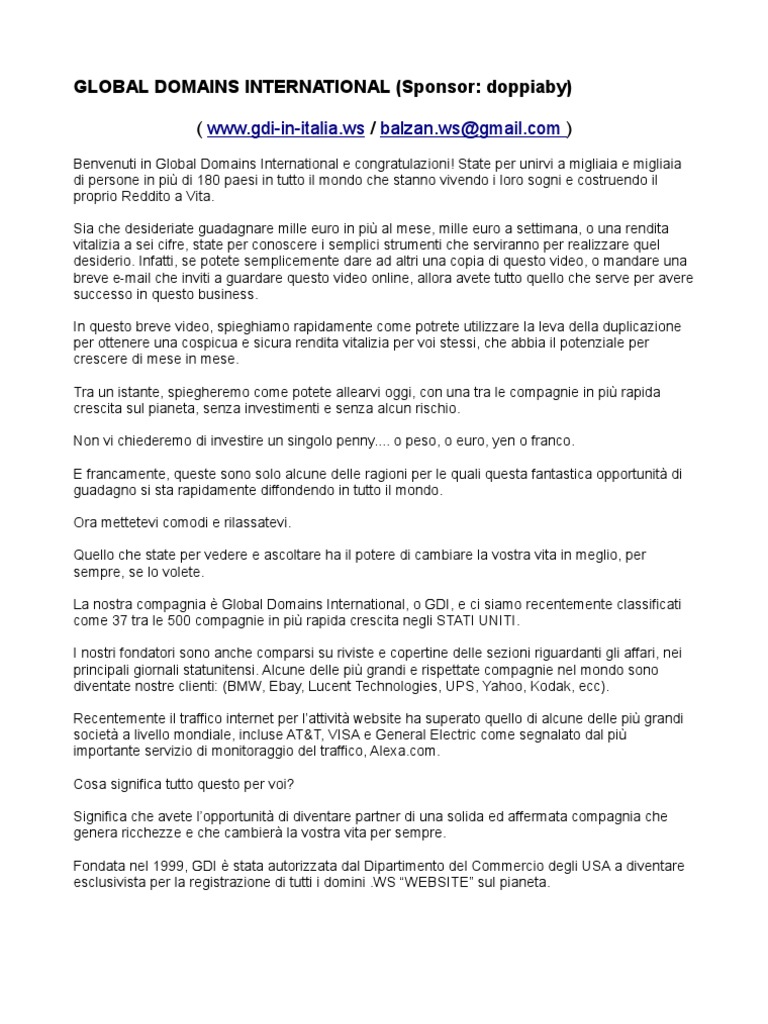 Gdi: Global Domain International. (Gdi in Italia) | PDF