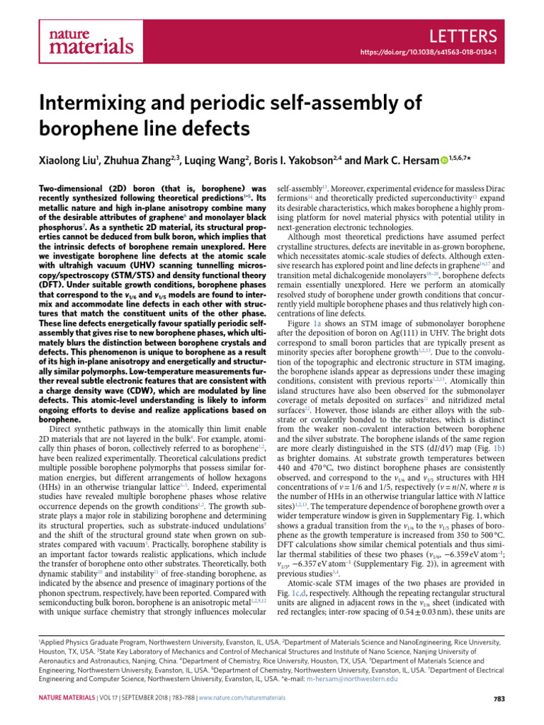 Intermixing and Periodic Self-Assembly of Borophene Line Defects | PDF ...