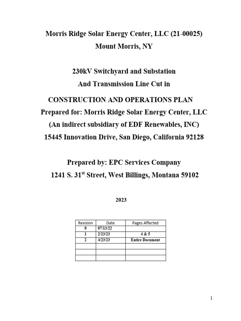 Morris Ridge Solar Project Operations Plan | PDF | Leak | General ...