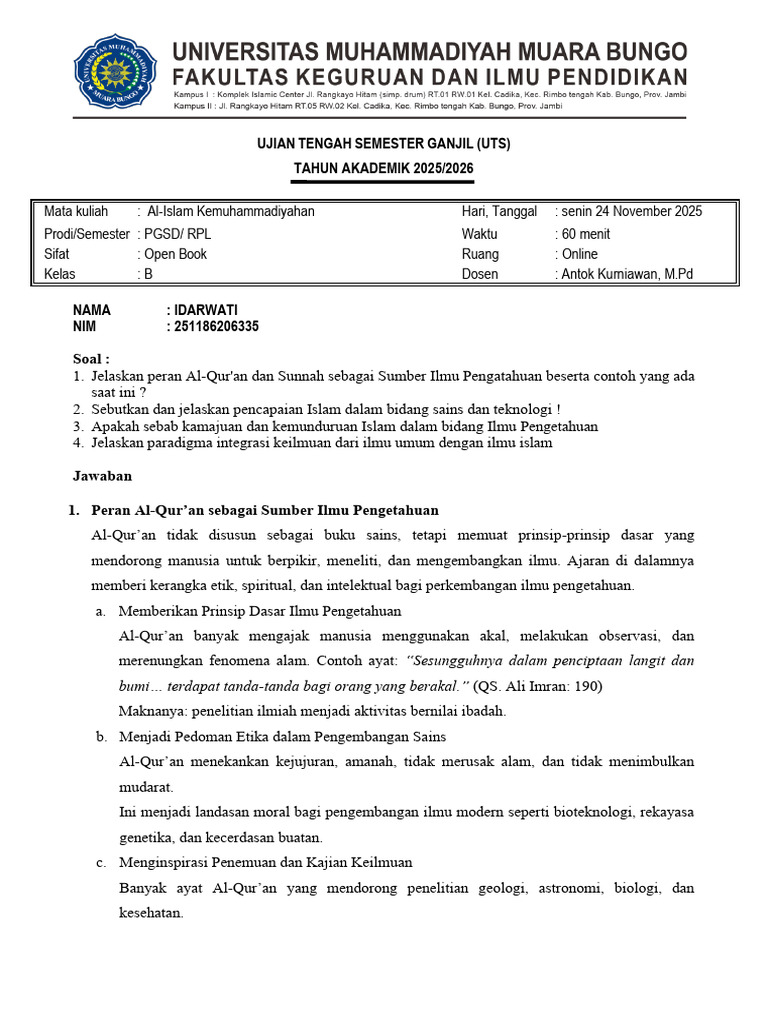 UTS AIK 3 RPL B - IDARWATI | PDF