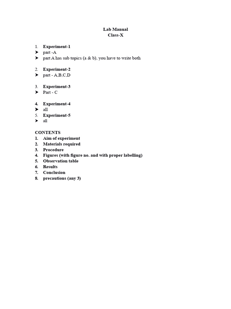 Class-X Lab Manual Experiments Guide | PDF