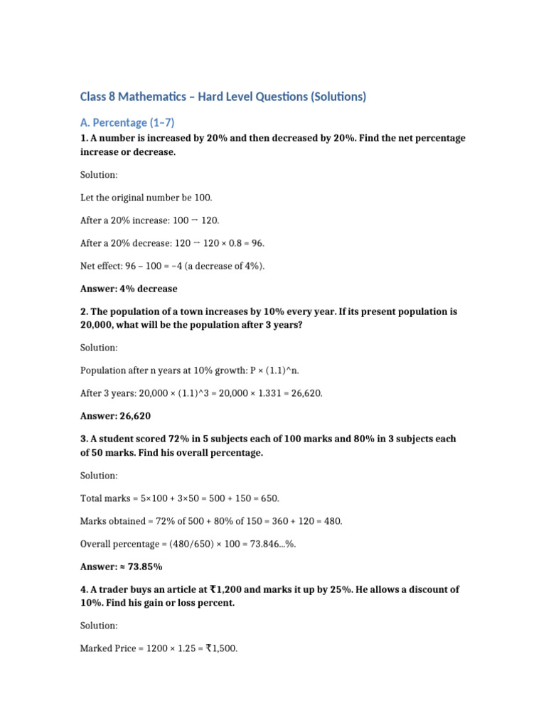 Class 8 Math: Hard Questions & Solutions | PDF | Area | Sphere
