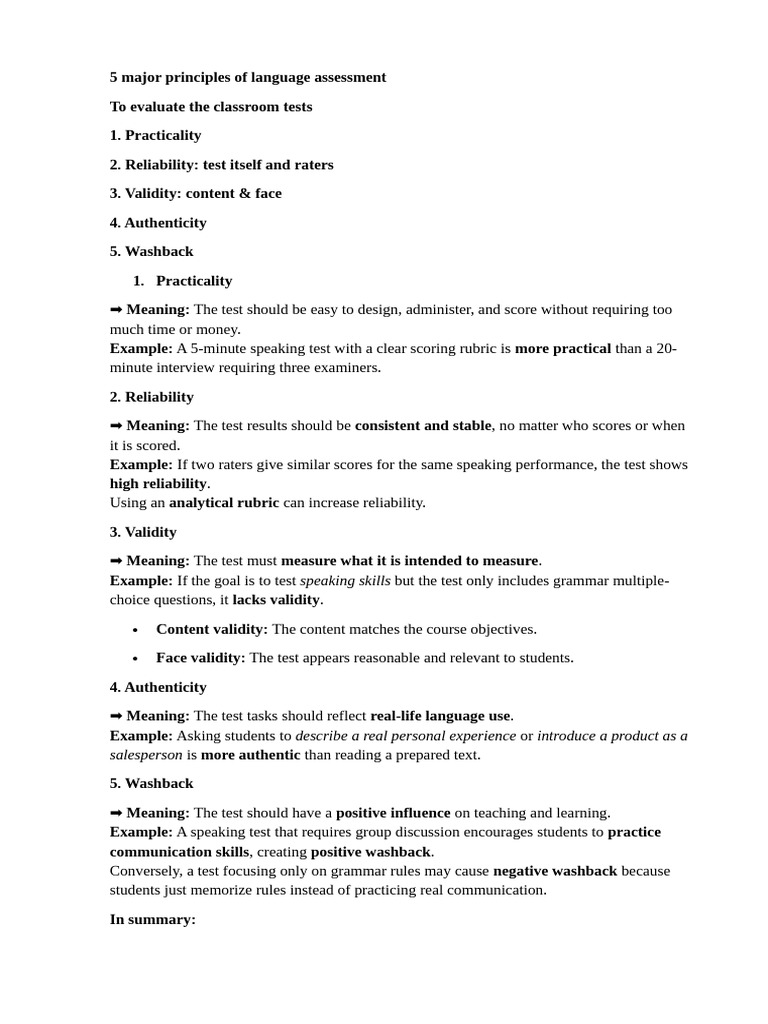 Key Principles of Language Assessment | PDF | Educational Assessment ...