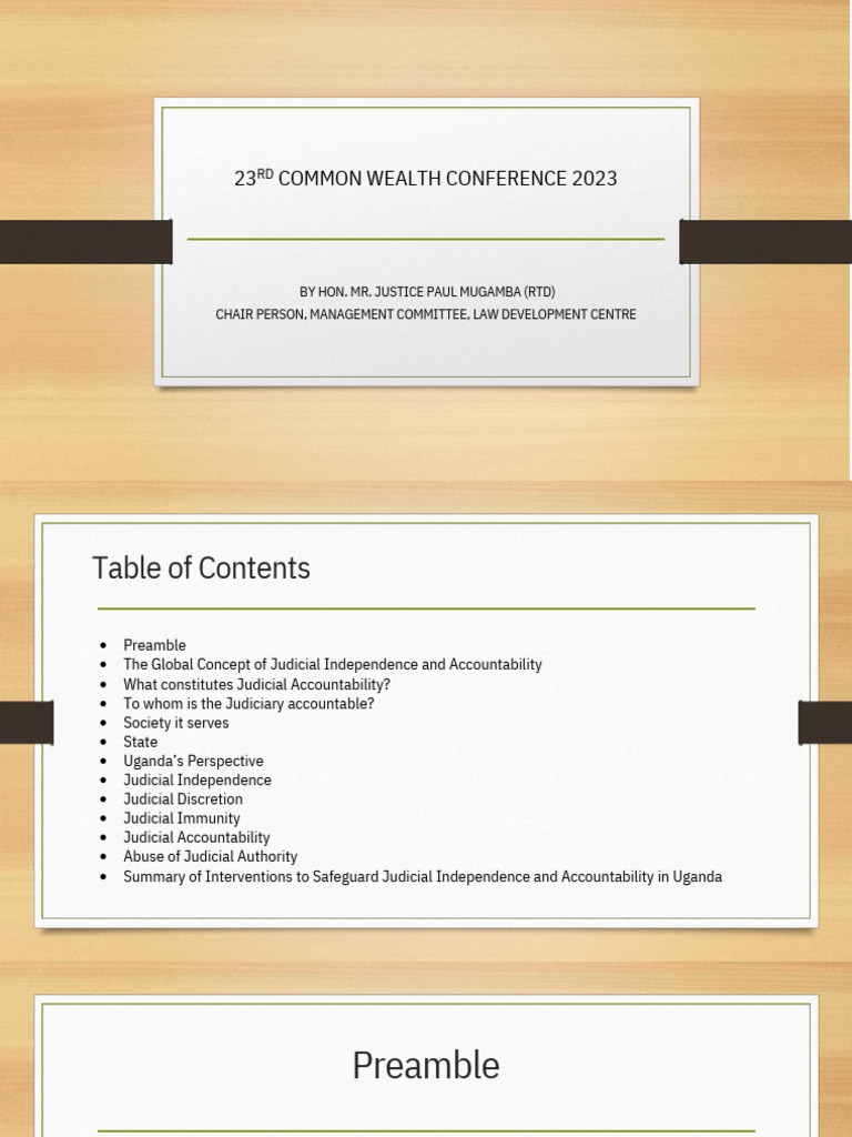Justice Paul Mugamba Presentation | PDF | Rule Of Law | Judiciaries