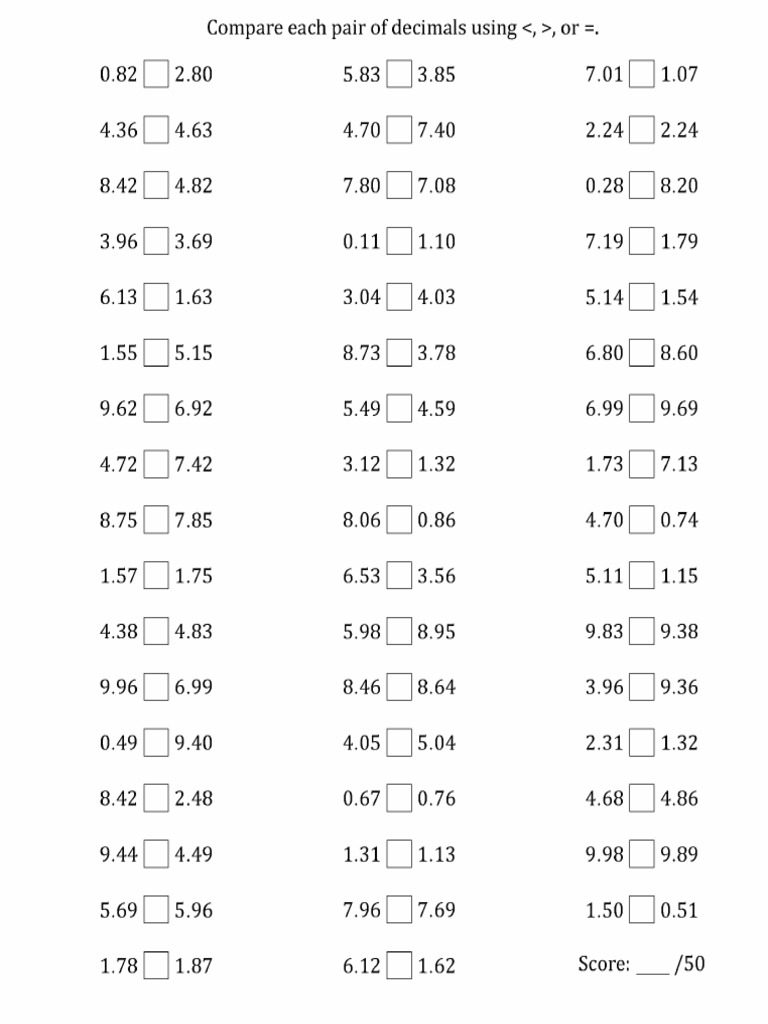 Comparing Decimals - 3 | PDF