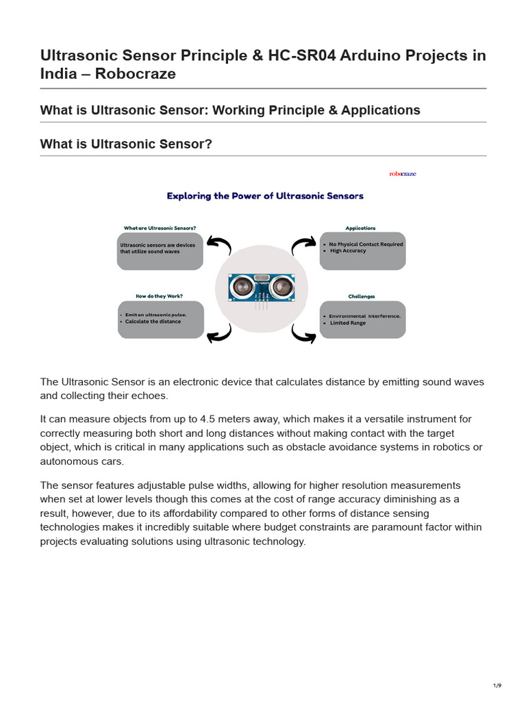 Ultrasonic Sensor Basics & Arduino Projects | PDF | Ultrasound | Sensor
