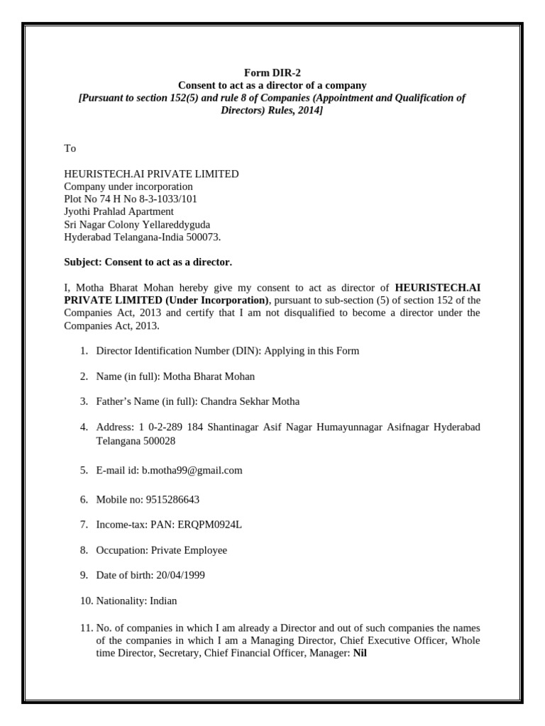 Form DIR-2 Bharat | PDF