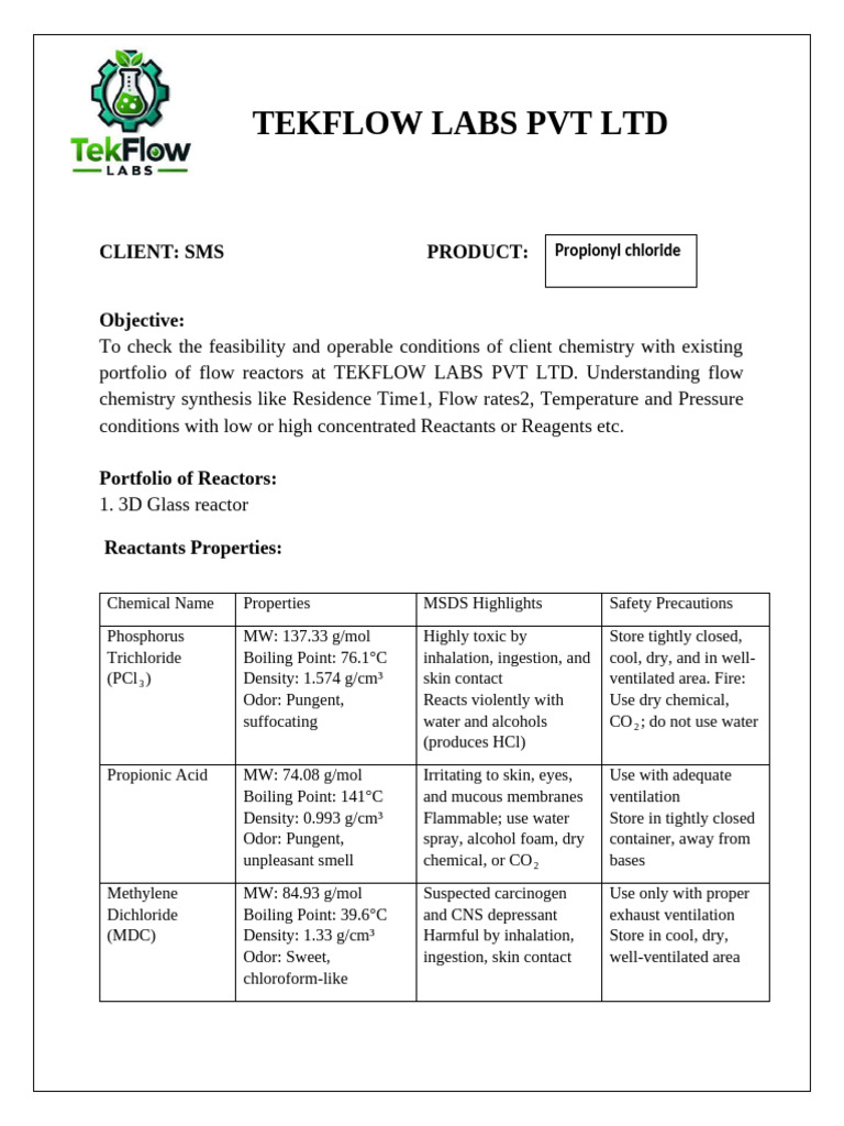 Propionly Chloride Report | PDF | Chemical Reactor | Water