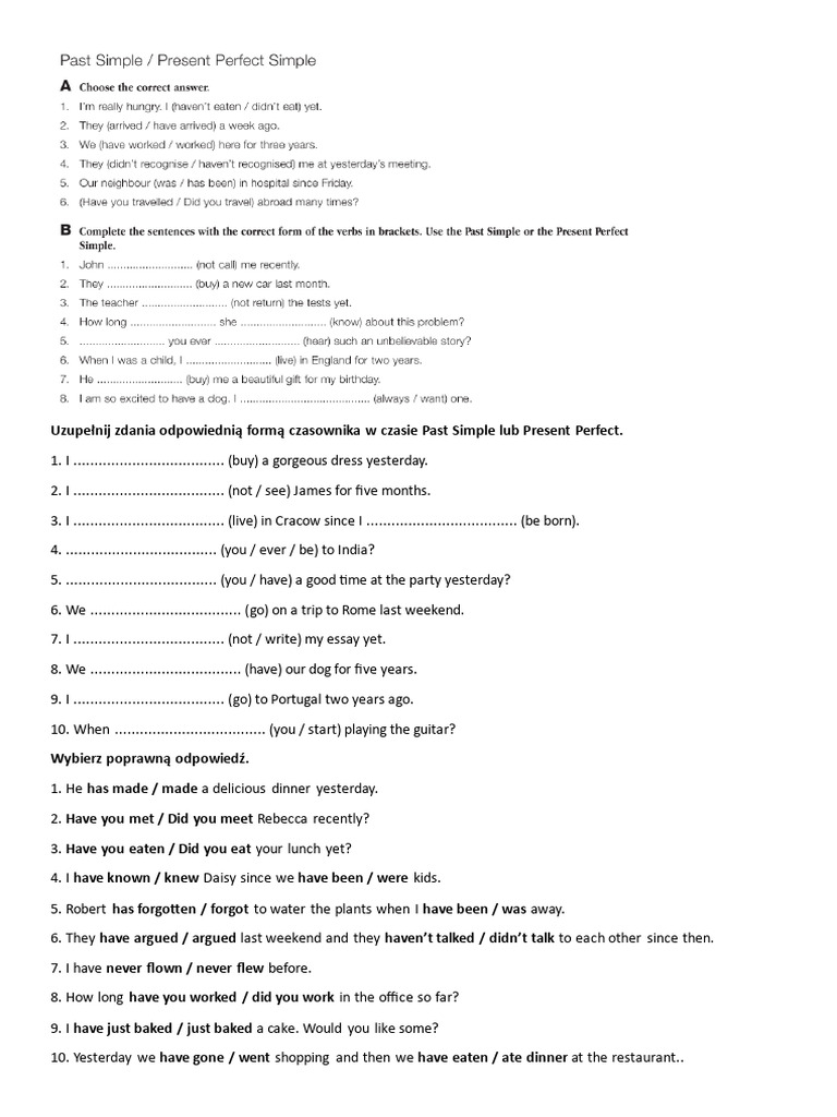 Past Simple vs Present Perfect Exercises | PDF