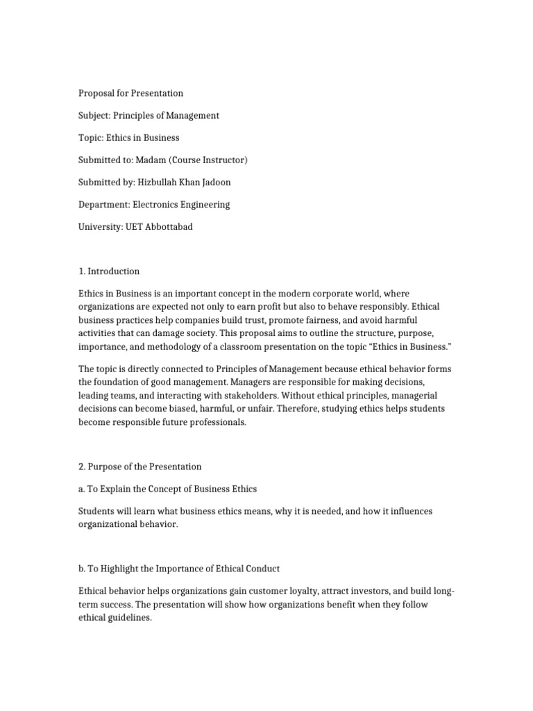 Ethics in Business Presentation Proposal | PDF | Business Ethics ...