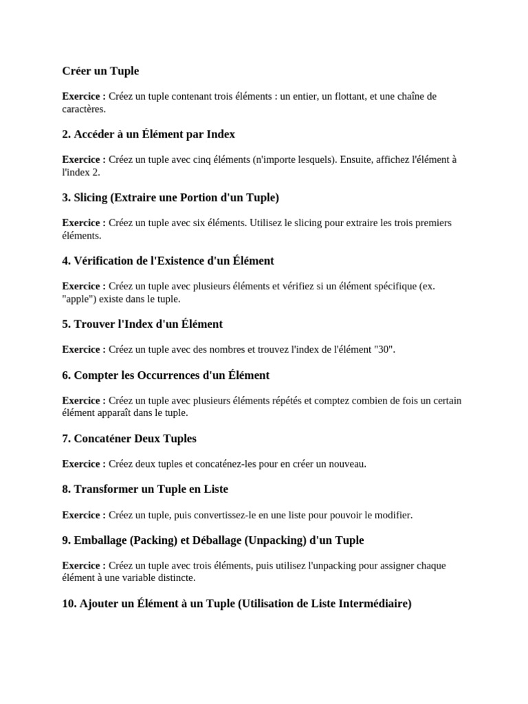 Exercices Pratiques sur les Tuples en Python | PDF