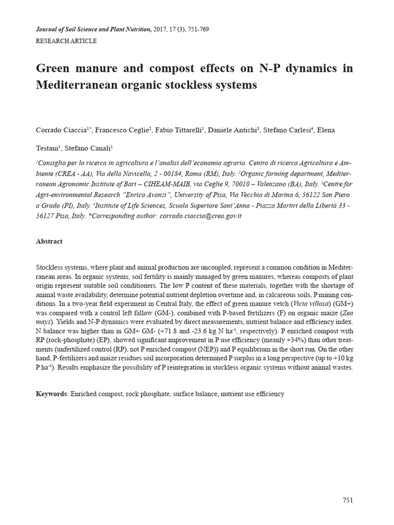 2017 - Ciaccia - Green Manure and Compost Effects On N-P Dynamics in ...