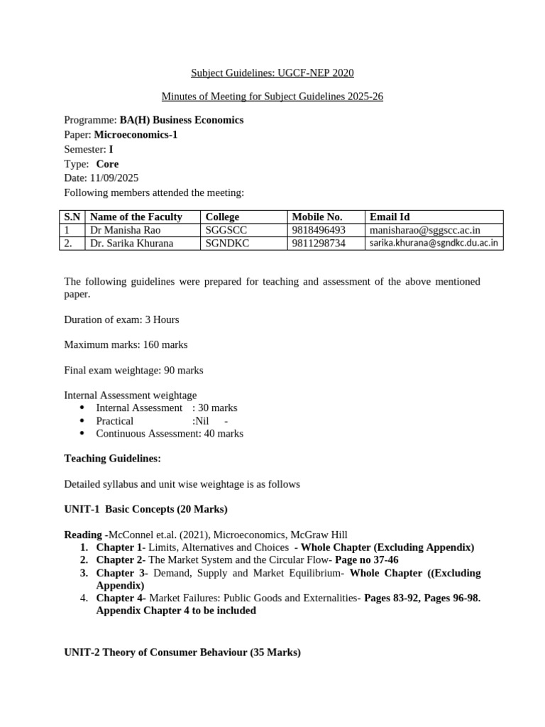 UGCF-NEP 2020: Microeconomics Guidelines | PDF | Microeconomics | Economics