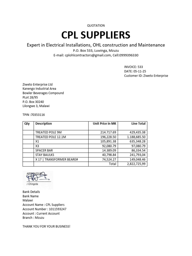 Invoice for Electrical Supplies and Services | PDF
