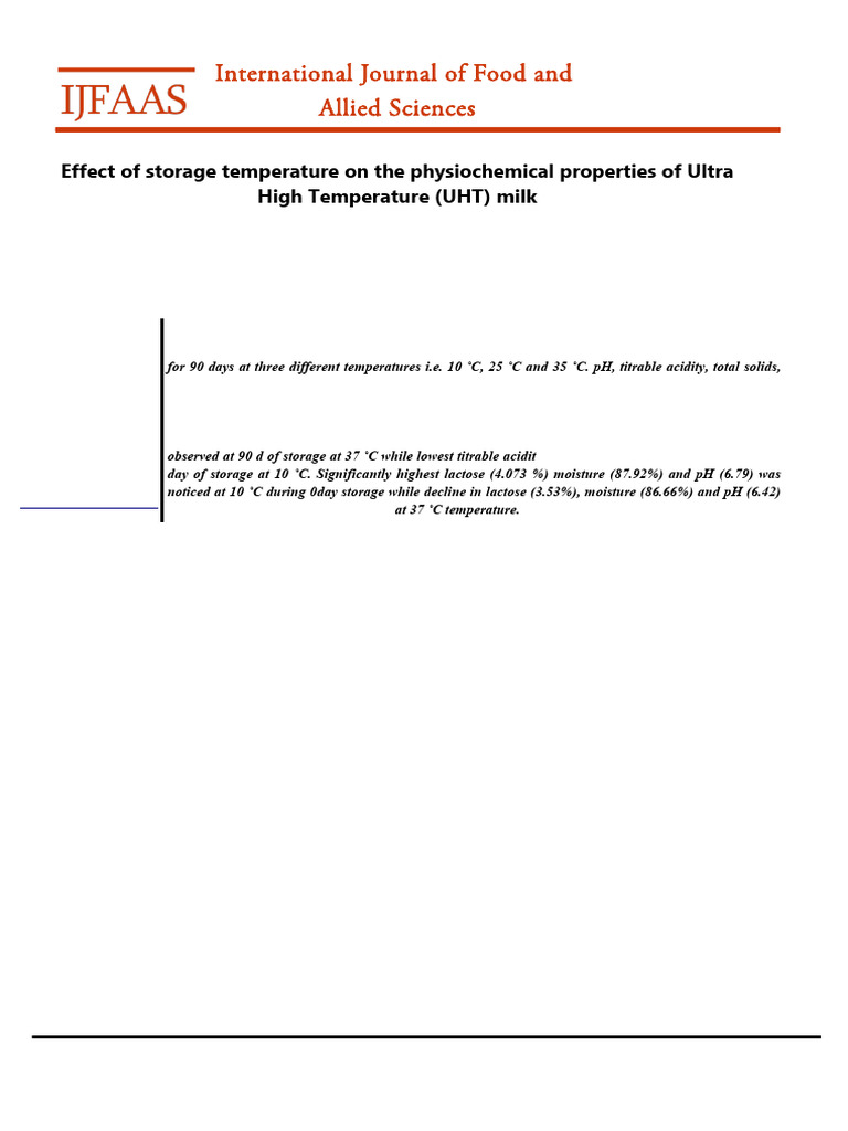 Effect of Storage Temperature On The Physiochemica | PDF | Milk | Ph