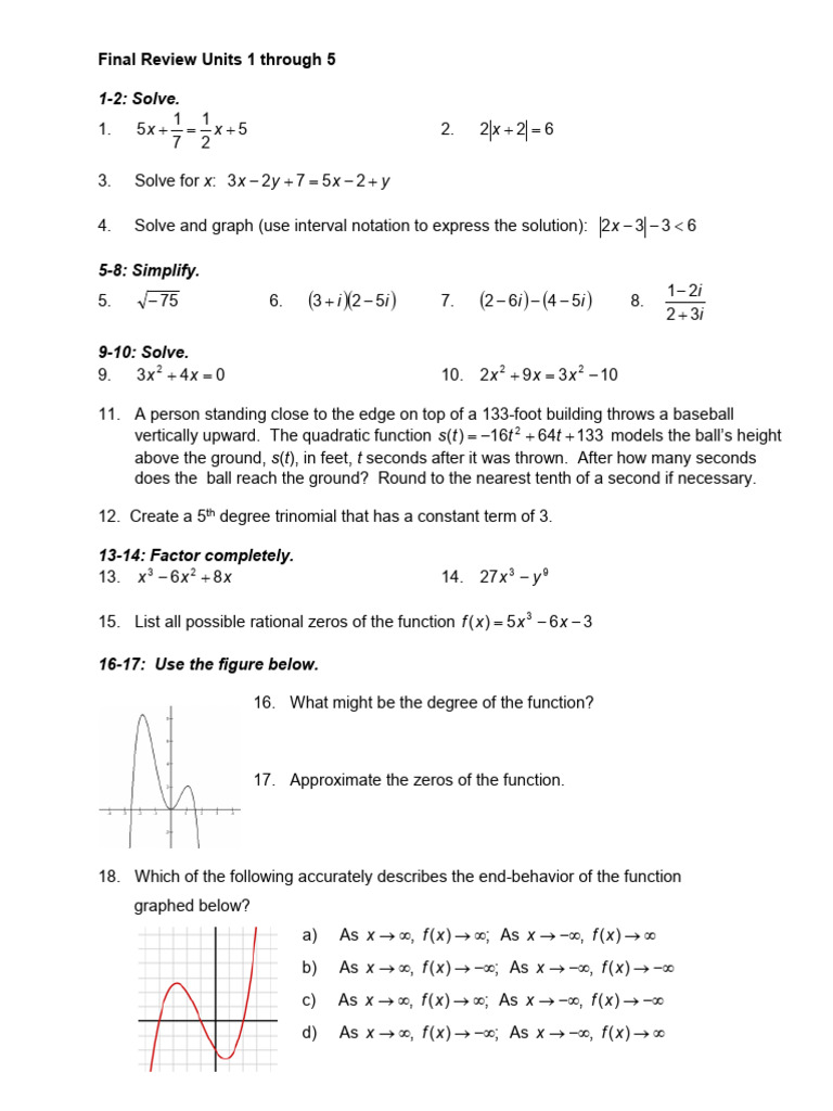 Final Review: Algebra Units 1-5 Solutions | PDF | Chess Theory ...