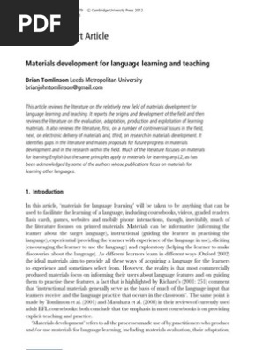 Materials Development For Language Learning and Teaching | PDF 