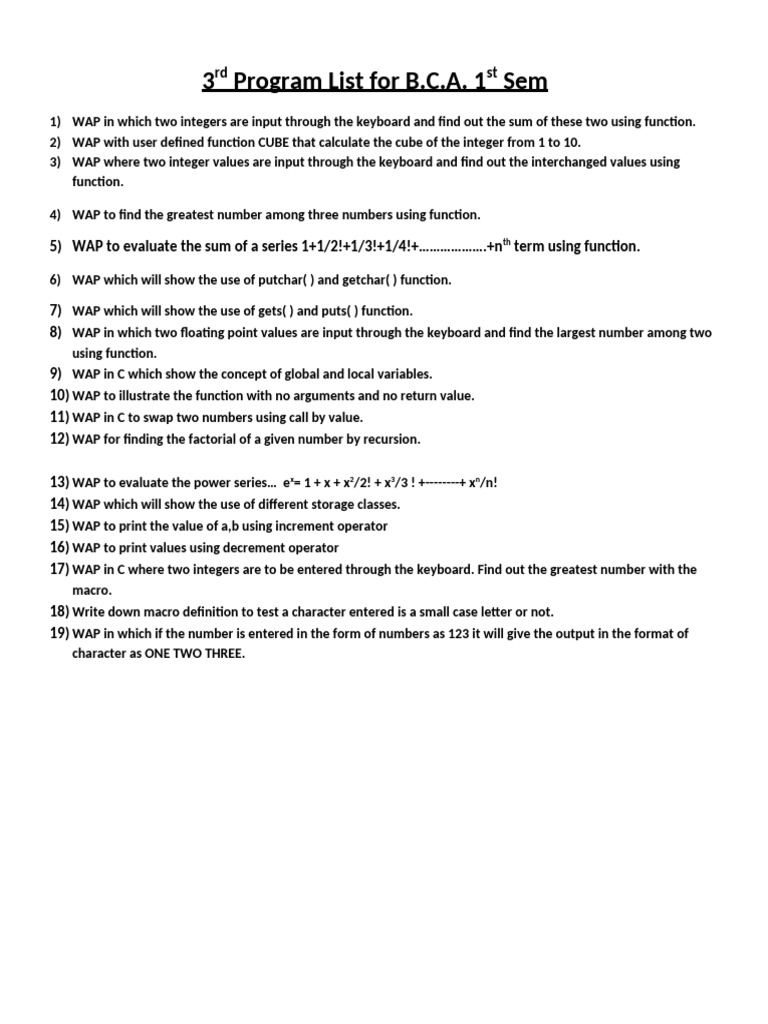 BCA 1st Sem Programming Assignments | PDF