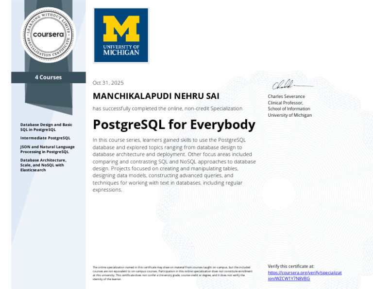PostgreSQL for Everybody Certification | PDF