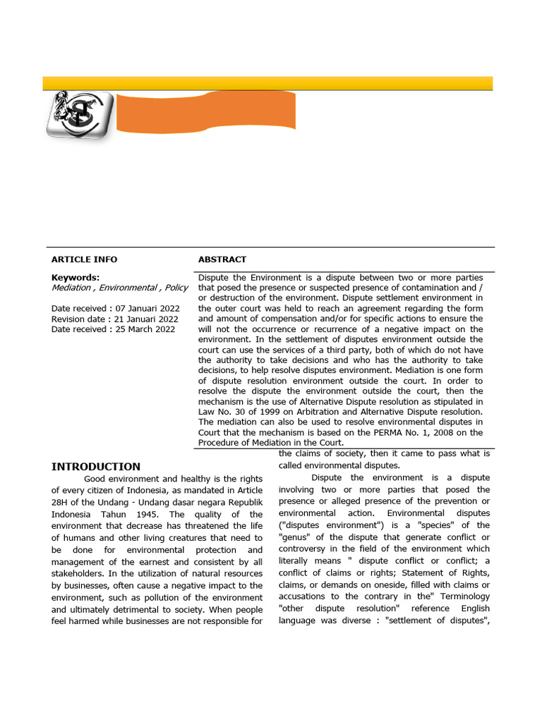Resolving Environmental Dispute With Mediation Method | PDF | Mediation ...