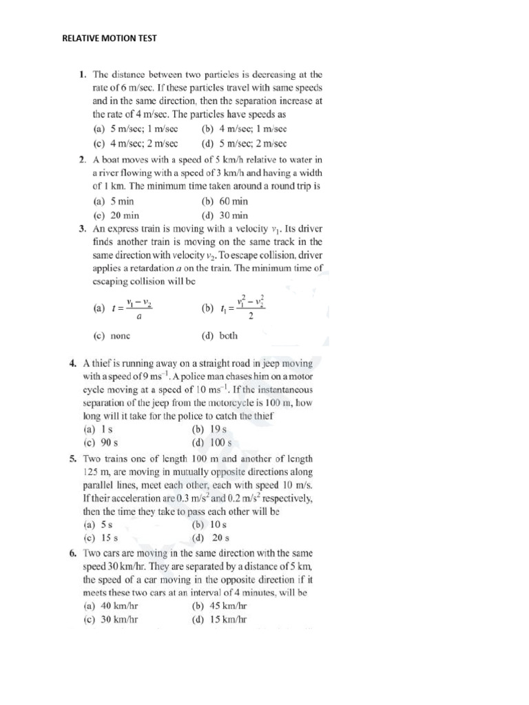 Relative Motion Test - 29 June 2025 | PDF