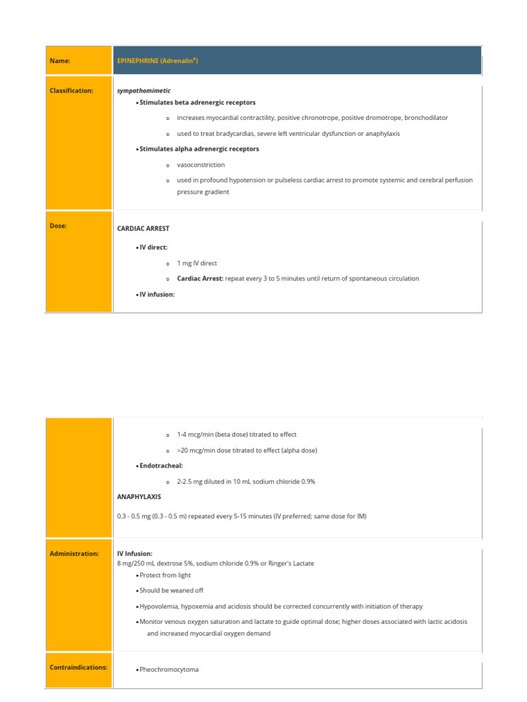 EPINEPHRINE (Adrenalin) : Name | PDF | Intravenous Therapy | Cardiac Arrest