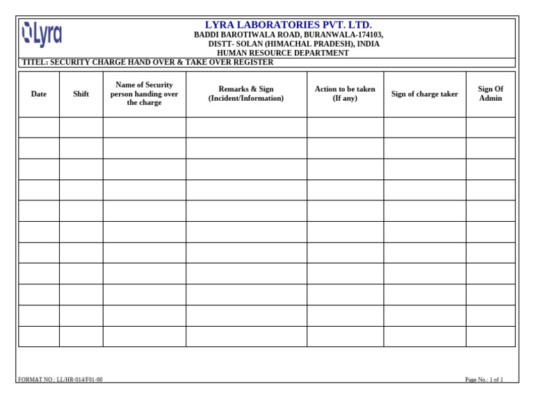 Security Charge Register Format | PDF