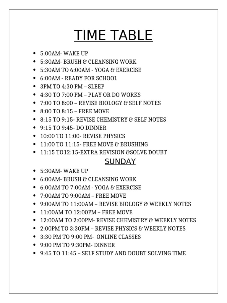 Daily Study and Activity Schedule | PDF