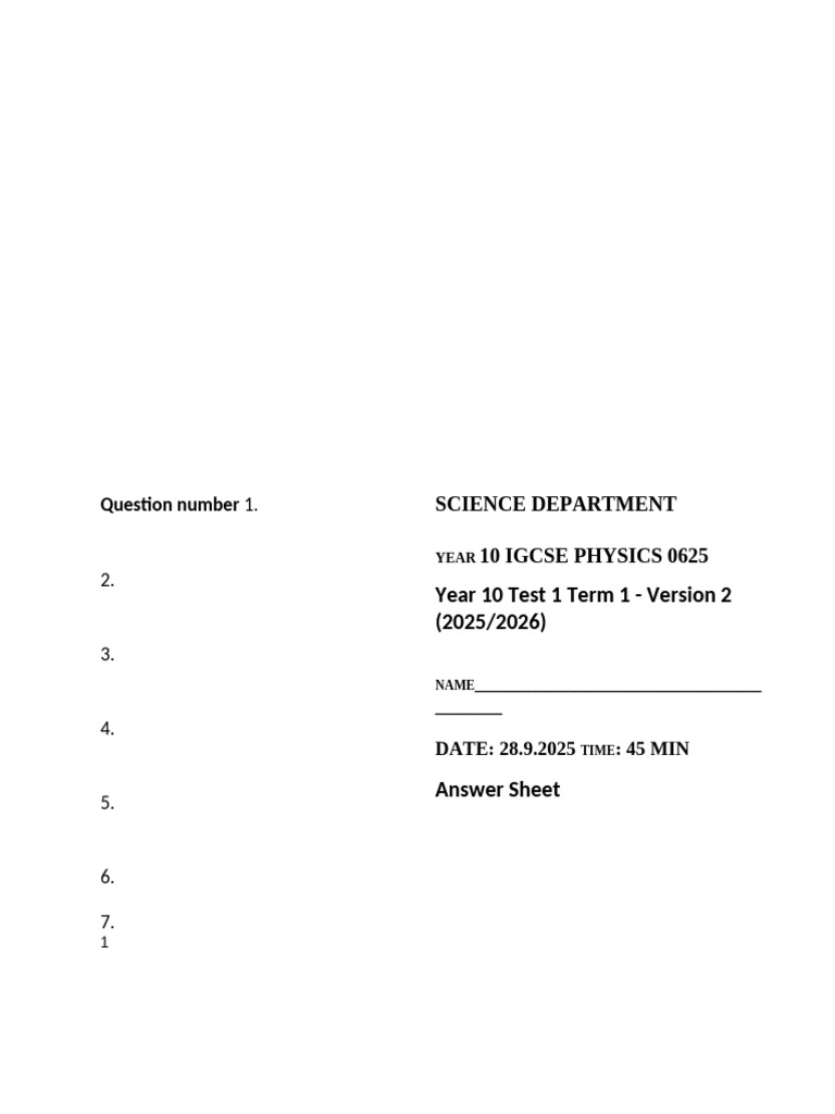 Year 10 IGCSE Physics Test 2025 | PDF | Chess | Chess Theory