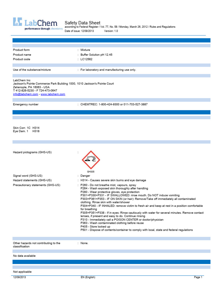 Buffer Solution Safety Data Sheet | PDF | Firefighting | Toxicity