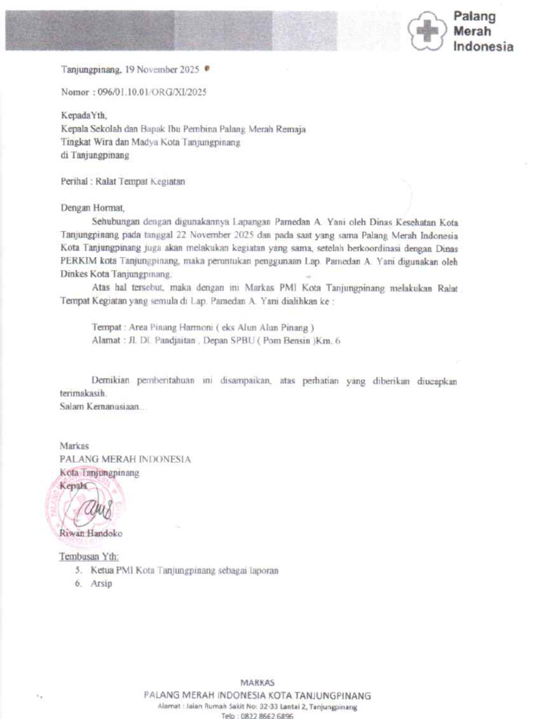 Surat Pemberitahuan Ralat Tempat Kegiatan Lomba | PDF