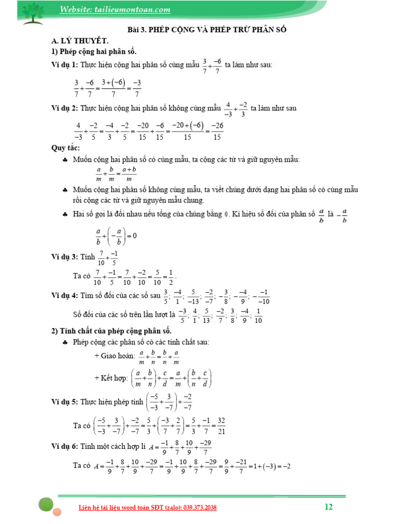 Cong Tru Nhan Chia Hai Phan So | PDF