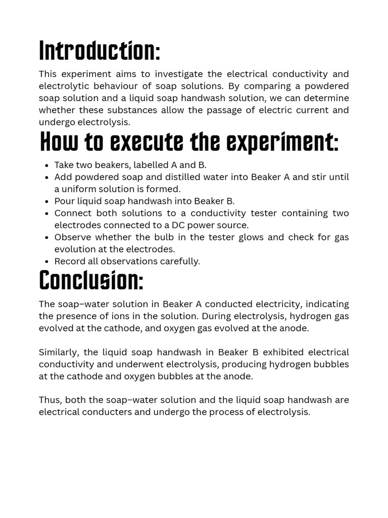 Conductivity of Soap Solutions Experiment | PDF
