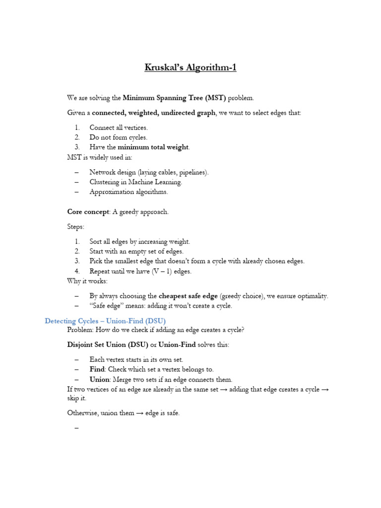Kruskal's Algorithm for MST Explained | PDF
