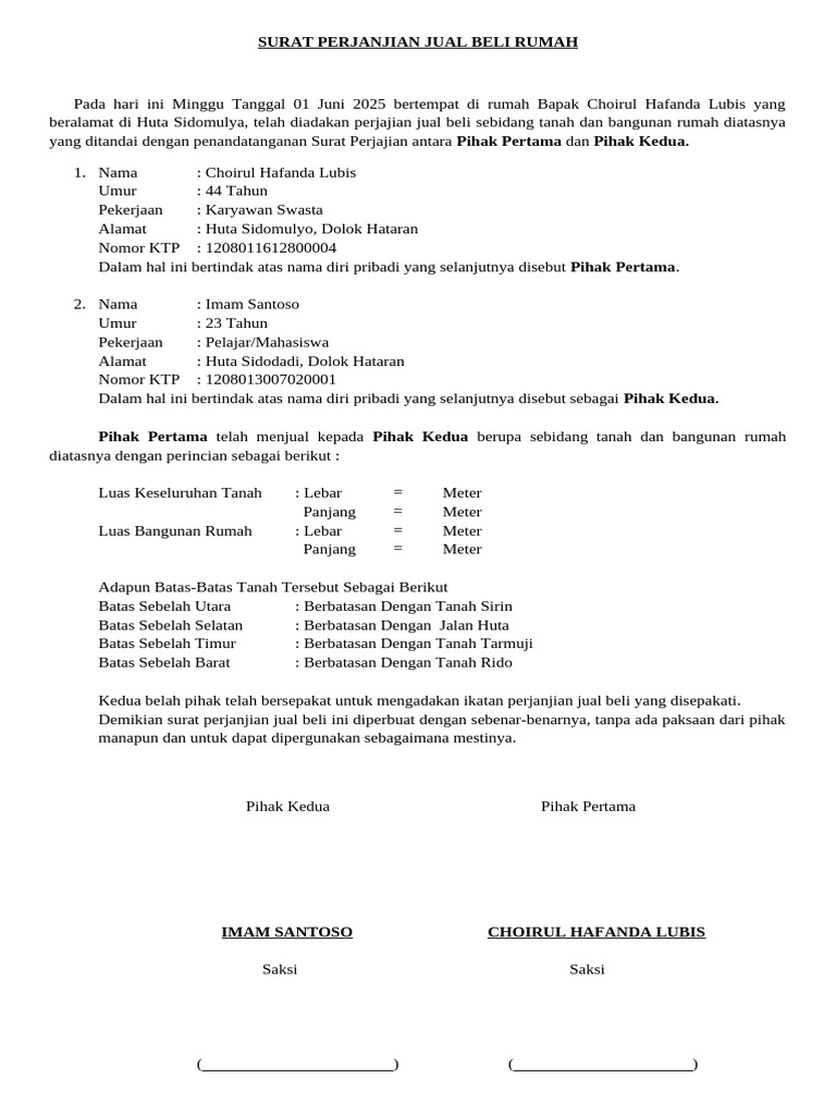 Surat Perjanjian Jual Beli Rumah 2025 | PDF