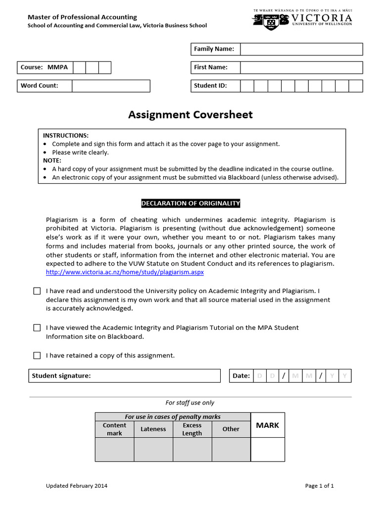 Master of Accounting Assignment Cover Sheet | PDF | Plagiarism ...
