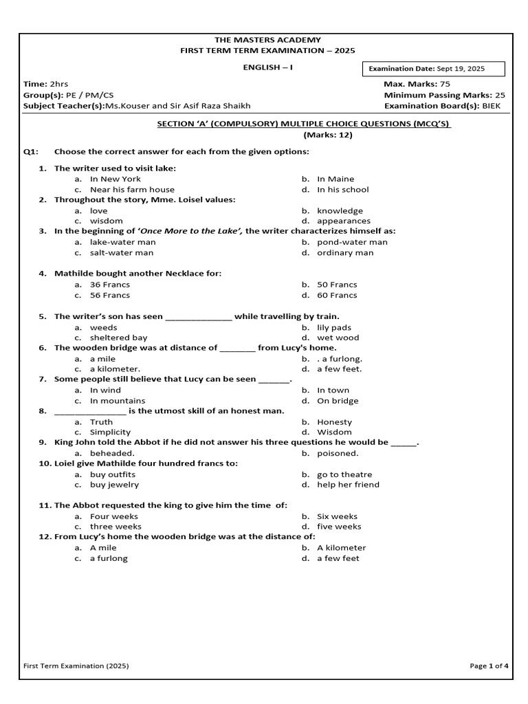 First Term English Exam 2025 Guide | PDF | Curiosity