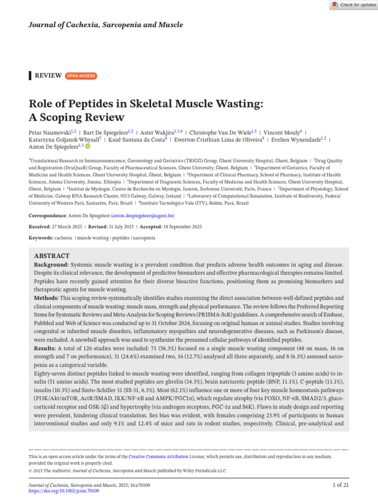J Cachexia Sarcopenia Muscle - 2025 - Naumovski - Role of Peptides in ...