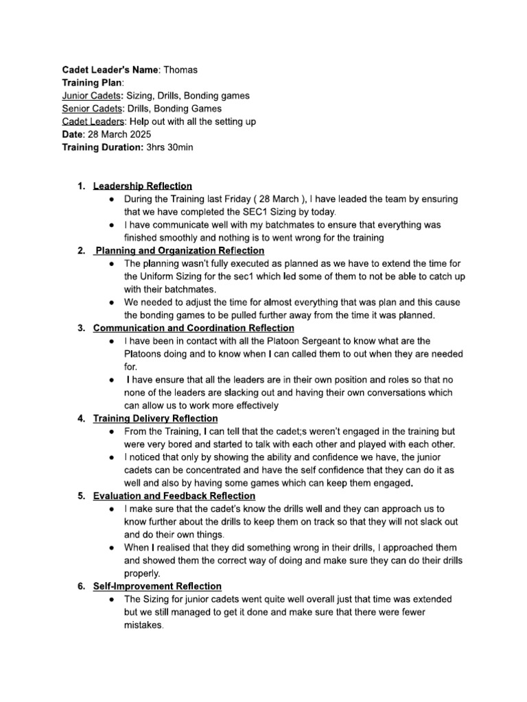 Reflection For 28 March Training | PDF