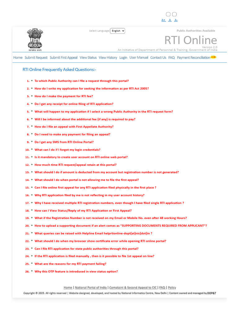 RTI Online Portal User Guide | PDF | Faq