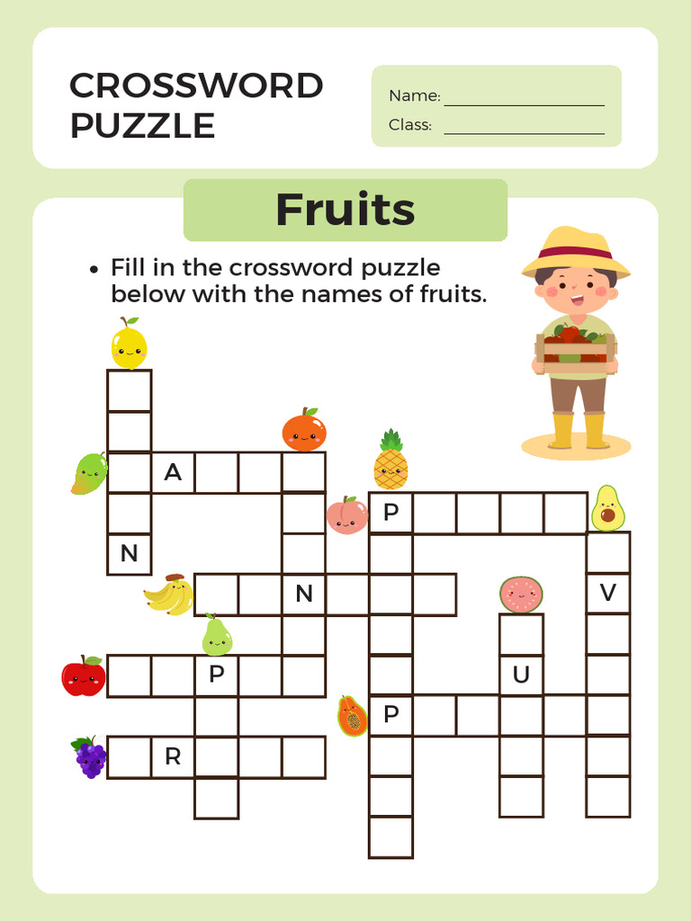 Crossword Puzzle Worksheet Green Simple and Cute | PDF
